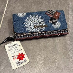 Desigual Blue Denim Mandala Wallet with Woven Trim